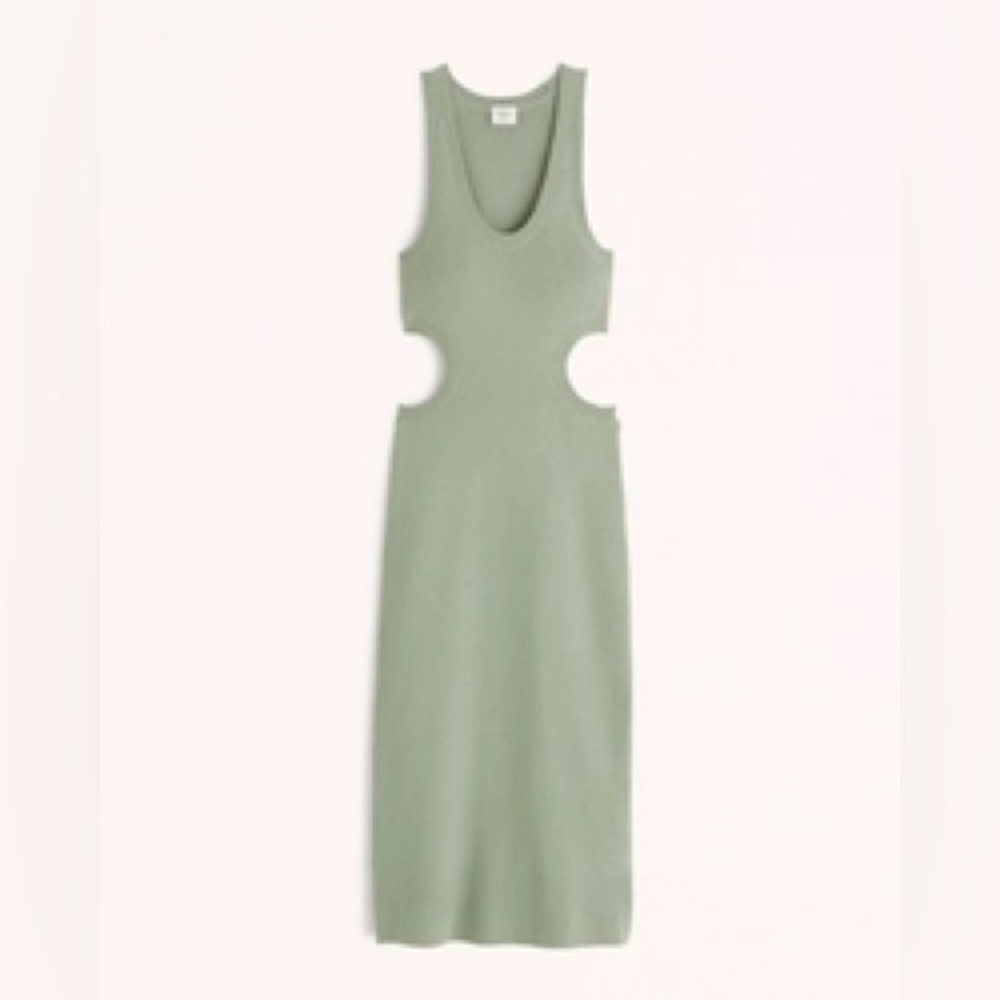 Abercrombie Midi Knit Cutout Dress in Olive